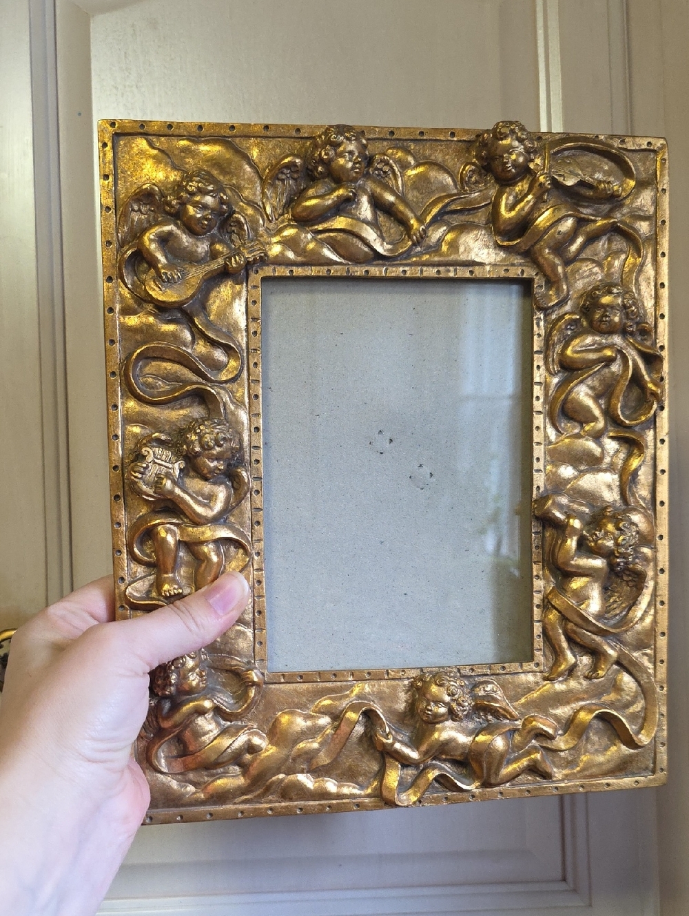 Ornate Gold Cherub Picture Frame - Decorative Home Accent